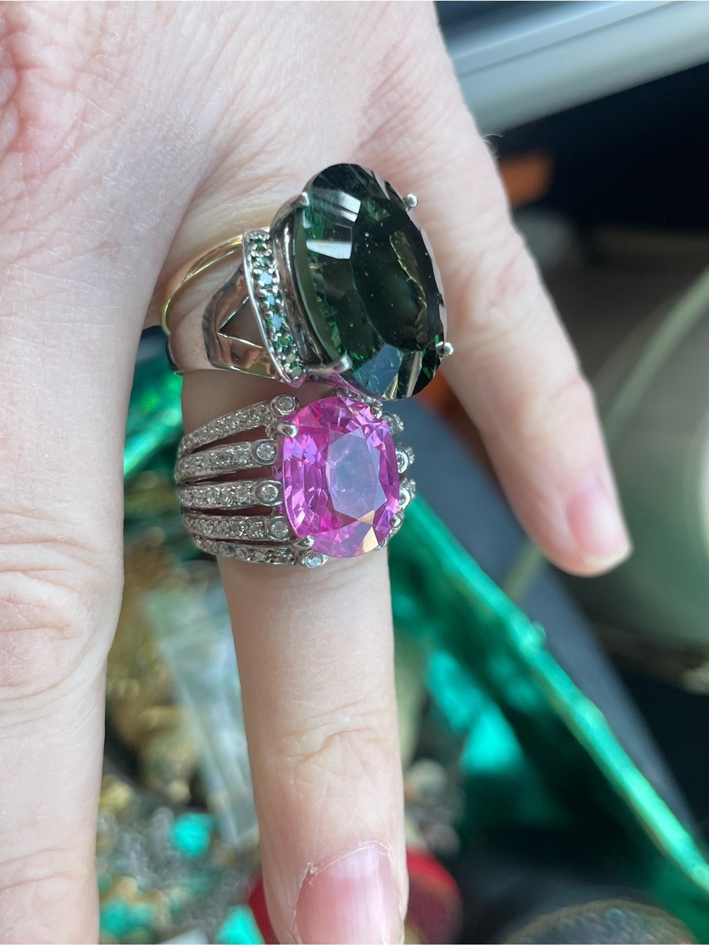 Vintage 12ct+ Lab Grown Pink Saphire Bold Sterling Statement Ring (Sz 6.5) - Picture 6 of 6
